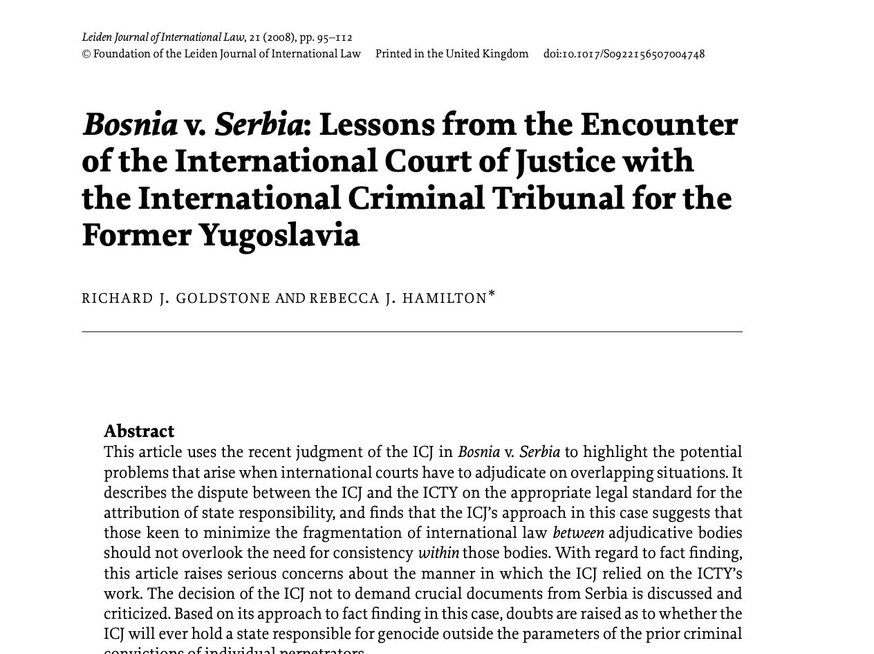 The ICJ’s Genocide Judgment – Bosnia v. Serbia